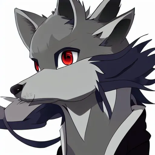 Prompt: official character art of an anthro grey wolf furry fursona in a school uniform, handsome anime eyes, key anime visuals, white background