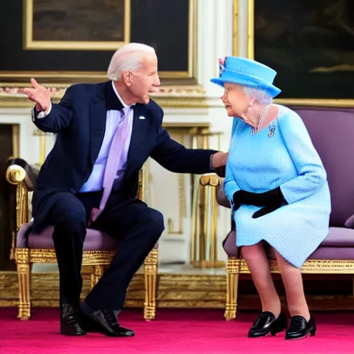 Prompt: queen isabel slapping joe biden