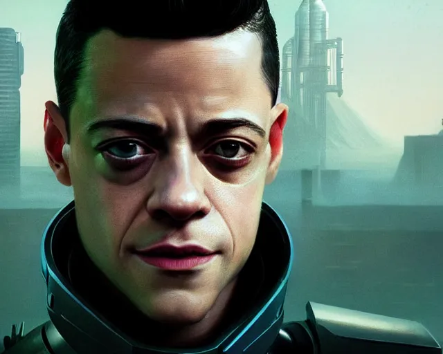 Prompt: highly detailed portrait of rami malek as an android, in detroit : become human, stephen bliss, unreal engine, fantasy art by greg rutkowski, loish, rhads, ferdinand knab, makoto shinkai and lois van baarle, ilya kuvshinov, rossdraws, tom bagshaw, global illumination, radiant light, detailed and intricate environment