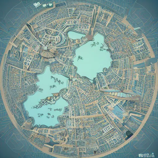 Image similar to intricate baroque kawaii circular cartography map of a fantasy world beveled : : terrain cartography, fantasy aesthetic, autodesk 3 d rendering, v - ray collection, maverick studio, arnold 3 d render, blender render, indigo renderer, redshift render, enscape render, maxwell render, luxcorerender, renderman, lumion render, marmoset render