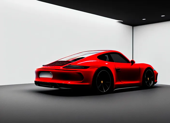 Image similar to Porsche designed by Apple, studio light, octane render