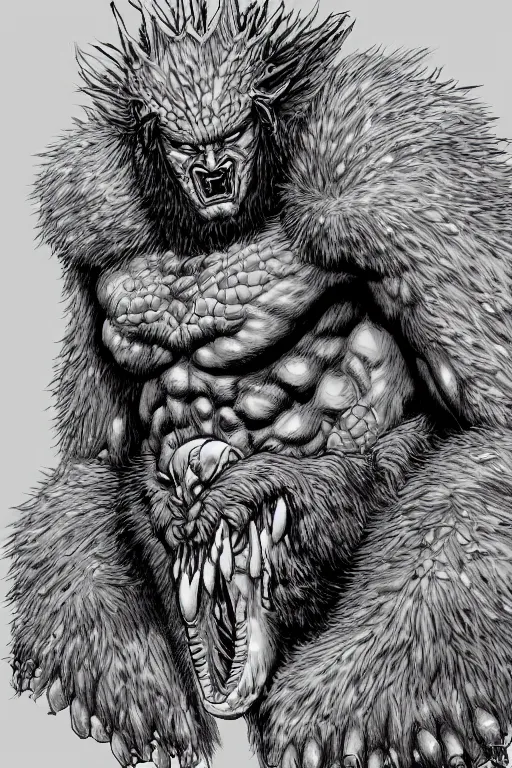 Image similar to beastman, highly detailed, digital art, sharp focus, trending on art station, kentaro miura manga art style