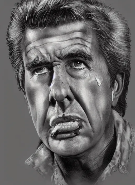 Image similar to portrait Clu Gulager as Burt from Return of the Living Dead (1985), highly detailed, centered, solid color background, digital painting, artstation, concept art, smooth, sharp focus, illustration, artgerm, donato giancola, Joseph Christian Leyendecker, Les Edwards, Ed Repka, WLOP