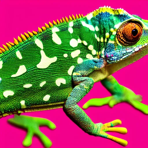 Image similar to cute chameleon with colorful heart pattern on scales detailed 3 d 4 k painting