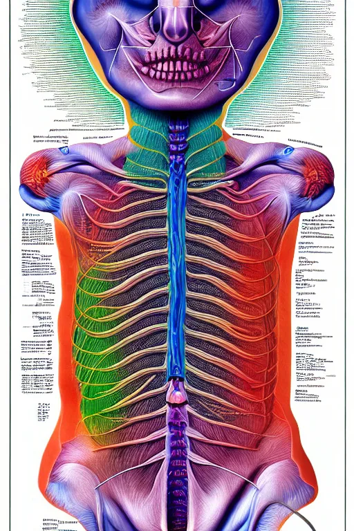 Image similar to psychedelic anatomically accurate labeled medical diagram of alien animal, intricate parts, fine details, hyper realistic, elegant minimalism, by seichen, surreal