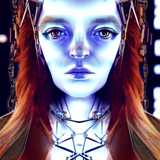 Image similar to beautiful centered Fine art photo portrait of young Lindsay Lohan as a solarpunk robotic humanoid, crystal mechanical parts with led lights, photorealistic, white background, highly detailed and intricate, outdoor lighting, HDR 8k