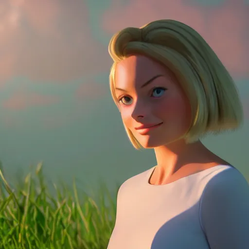 Prompt: a wholesome animation key shot of margot robbie, close up, studio ghibli, pixar and disney animation, sharp, rendered in unreal engine 5, clear sky, anime key art by greg rutkowski, bloom, dramatic lighting