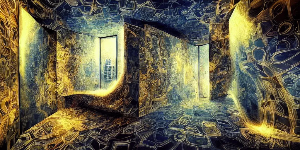 Prompt: the infinite hotel, mind - blowing illusion painting by tomek setowski