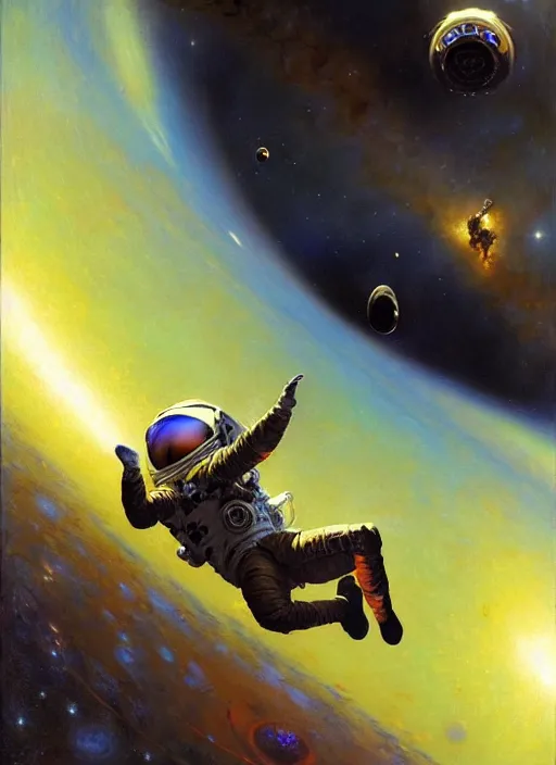 Image similar to an astronaut falling into a black hole, highly detailed painting by gaston bussiere, craig mullins, j. c. leyendecker 8 k