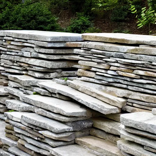 Image similar to many horizontal slabs of stone.