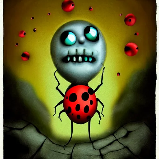 Image similar to ladybug as a monster, surrealism art style, scary atmosphere, nightmare - like dream