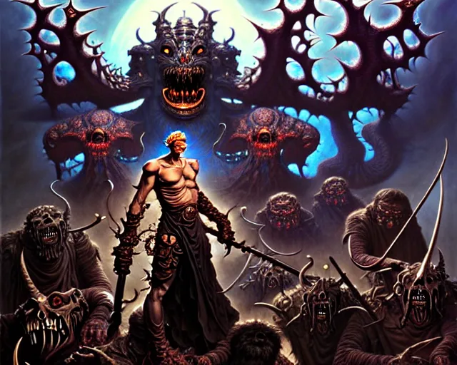 Image similar to the army of darkness and demons, fantasy character portrait made of fractals facing each other, ultra realistic, wide angle, intricate details, the fifth element artifacts, highly detailed by peter mohrbacher, hajime sorayama, wayne barlowe, boris vallejo, aaron horkey, gaston bussiere, craig mullins