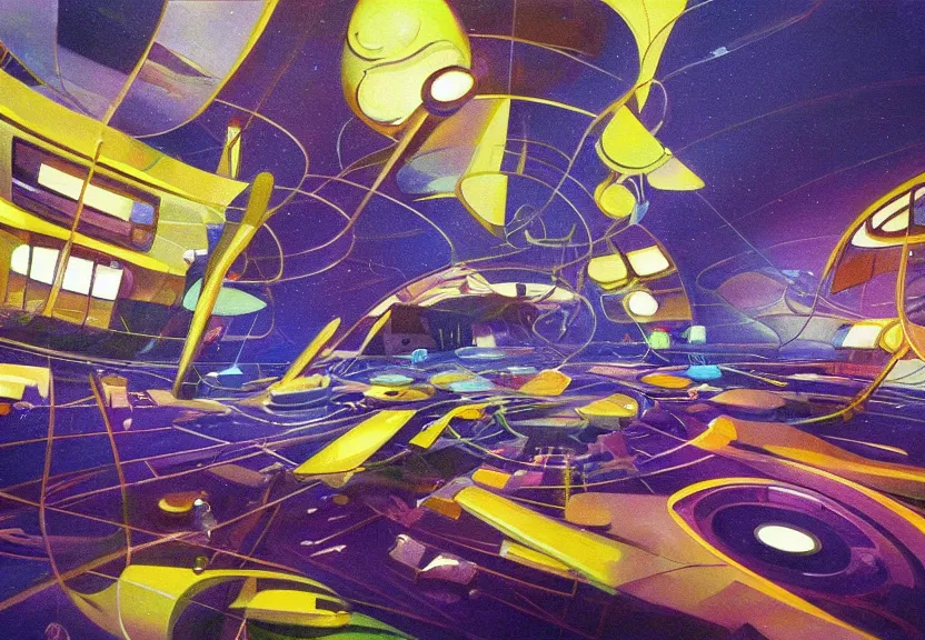 Image similar to ! dream an oil panting of a futuristic space in the metaverse designed by frank gehru