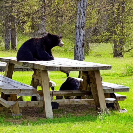 Image similar to 2 bears at a picnic table