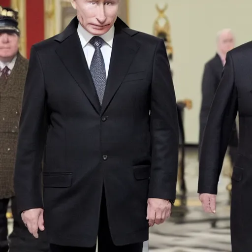 Prompt: putin wearing a black leather hat, frontal view, cool looking