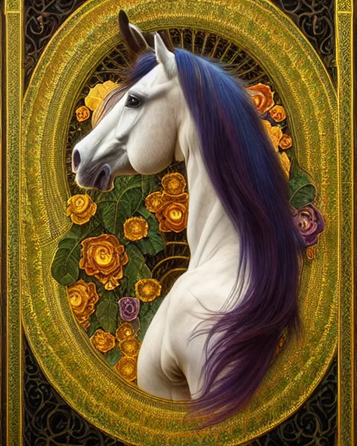 Chromatic Equine: A Mosaic Art Portrait of a Colorful White Horse