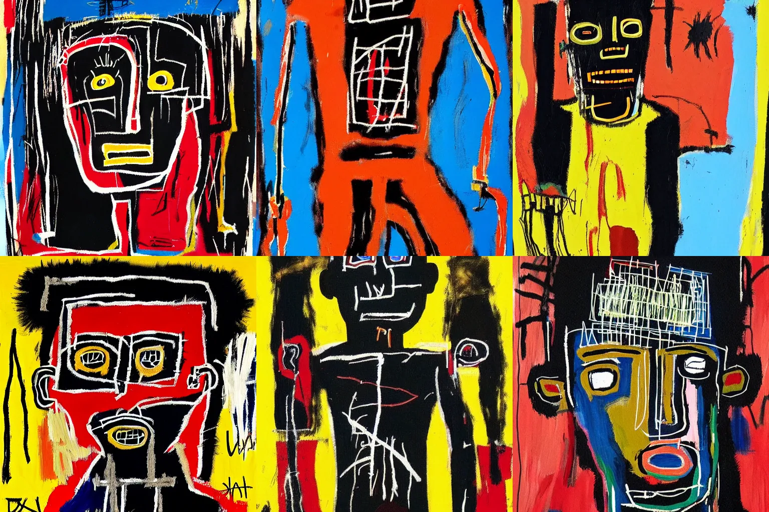 Image similar to painting of an black strong african man by jean-michel basquiat