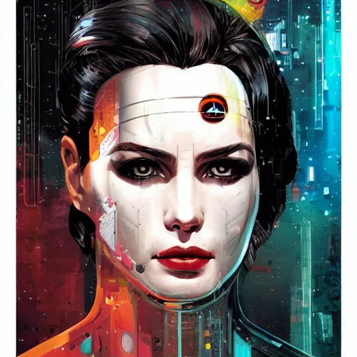 Image similar to portrait of a female android, by MARVEL comics and Sandra Chevrier