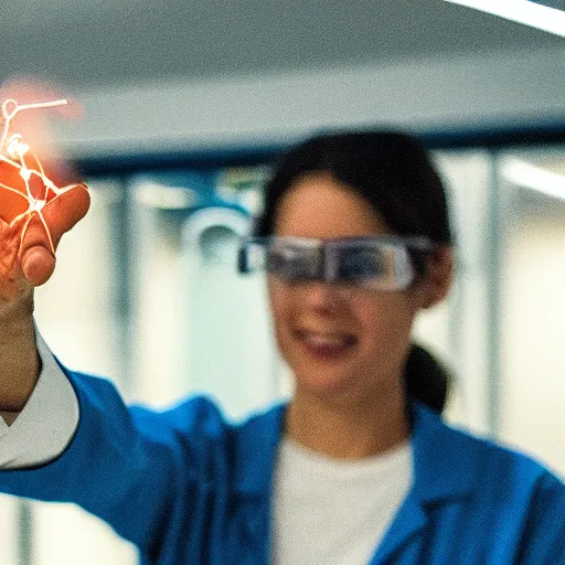 Prompt: a scientist holding a glowing human soul in their hand in a lab, looking amazed