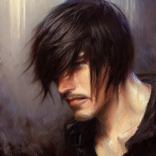 Image similar to A handsome emo man, painting by Gaston Bussiere and Greg Rutkowski, trending on artstation, 4k, 8k,