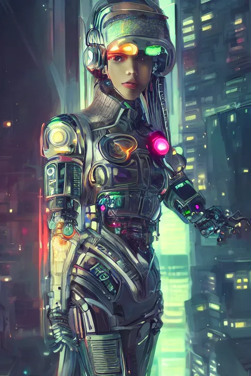 Image similar to portrait futuristic Cyber warrior Girl, in future cyberpunk tokyo rooftop , ssci-fi, fantasy, intricate, very very beautiful, elegant, neon light, highly detailed, digital painting, artstation, concept art, smooth, sharp focus, illustration, art by tian zi and WLOP and alphonse mucha