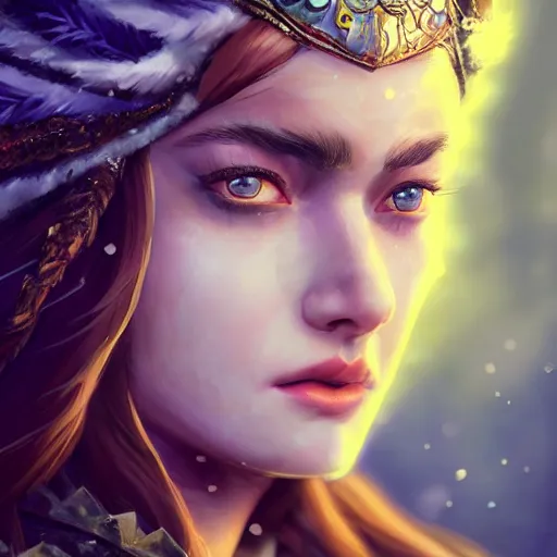 Image similar to highly detailed close up portrait of Skadi, god of winter, digital art, concept art, character art, studio lightning, bright colors, intricate, masterpiece, photorealistic, hiperrealistic, sharp focus, high contrast, Artstation HQ, DeviantArt trending, 4k UHD, Unreal Engine 5