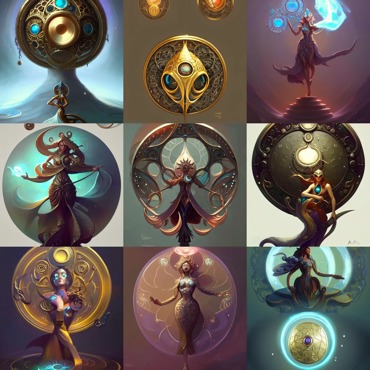 Prompt: a shiney metalic intricate detailed magical disc, concept art by peter mohrbacher, featured on polycount, art nouveau, polycount, artstation hq, artstation hd