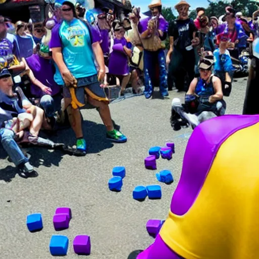 Image similar to photo of thanos playing domino rally