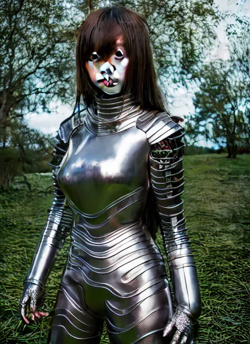 Prompt: real photograph of a hyperrealistic ultradetailed anime girl dressed in metal armor, physically textured, photoreal skin material, surrounded by swamp, high res, shadow mapping, made by wlop, trending on artstation, lgbt hair, 3 d, overrendered, lifelike human, k - pop person, unreal engine 5, blender, extremely immersive, sharp focus