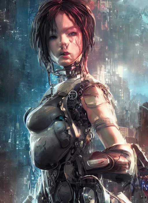 Prompt: Ultra realistic centered shot portrait of a female cyborg, cyberpunk, sci-fi fantasy, dramatic lighting, cinematic, establishing shot, extremely high detail, cinematic lighting, by Yoshitaka Amano, Ruan Jia, Kentaro Miura, Artgerm, post processed, concept art, artstation, style by eddie mendoza, raphael lacoste, alex ross, 8K, unreal engine