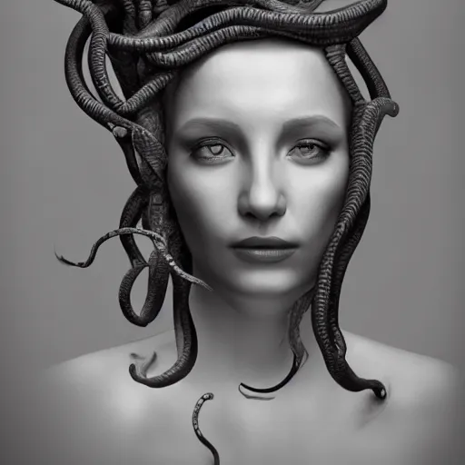 Prompt: hyper realistic portrait of medusa, arstation, octane render, 8 0. lv, real photograph, canon eos 5 0 0 d