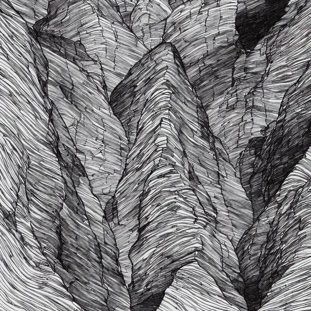 Prompt: slot canyons by moebius, minimalist ink drawing with long lines