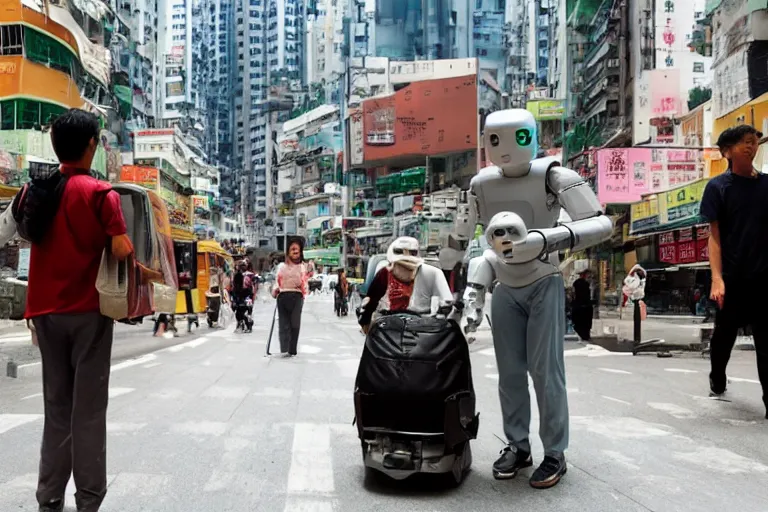 Image similar to robots helping elderly tourists in Hong Kong by Roger Deakins