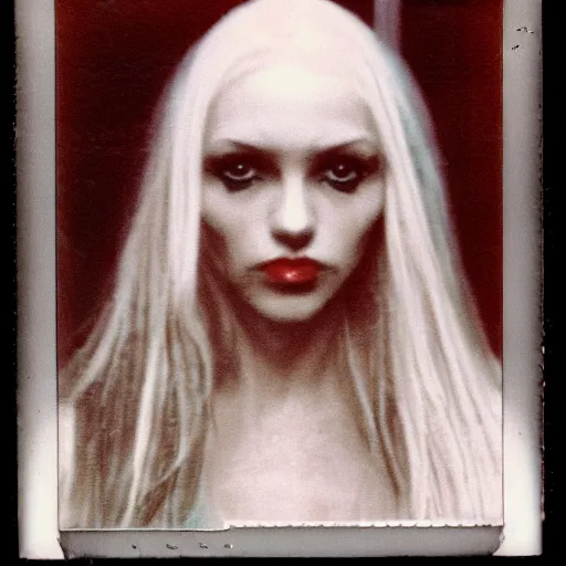 Image similar to polaroid of female drow face shot by Tarkovsky