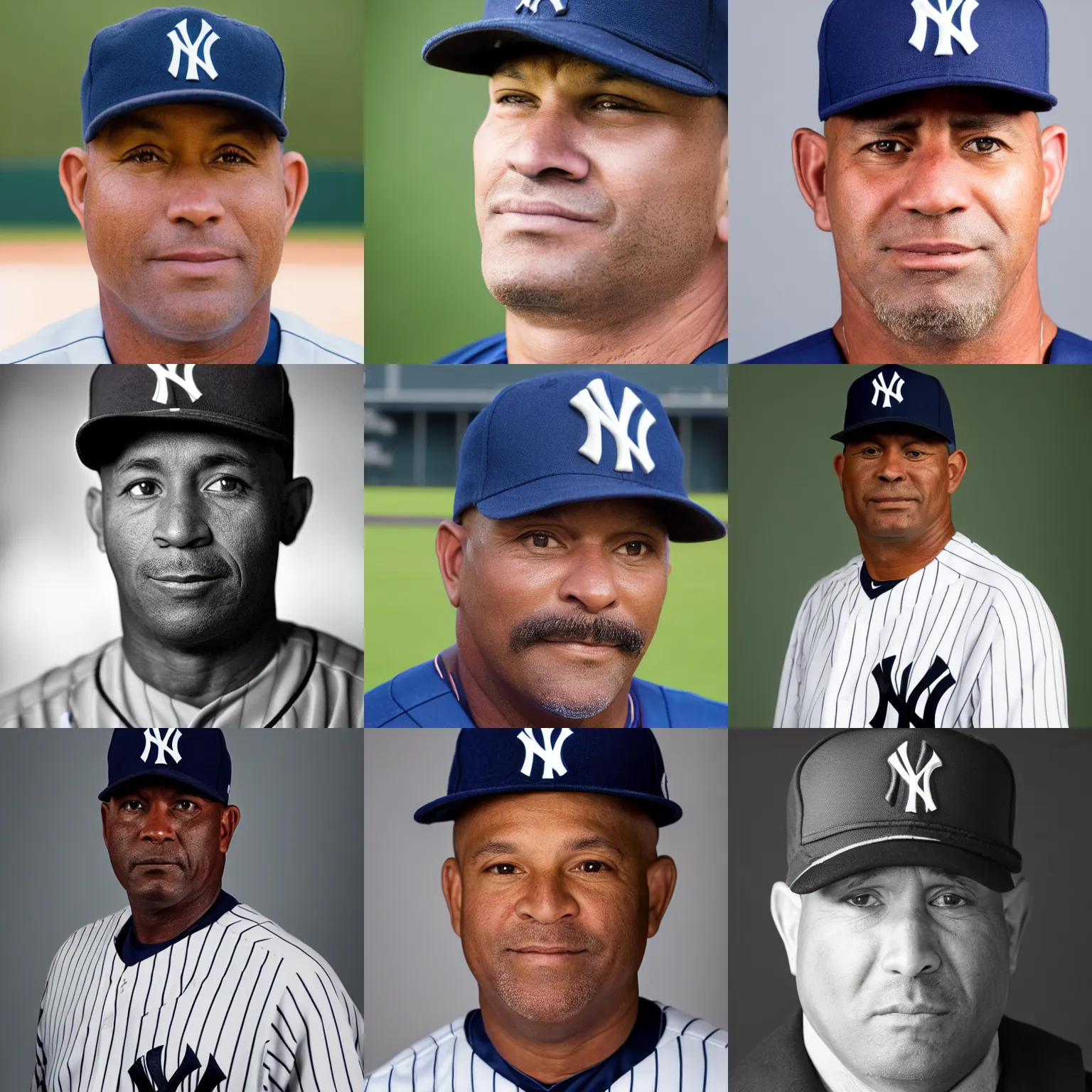 Prompt: a portrait photograph of veteran, seen - it - all, 4 5 - year - old, baseball player for new york yankees, in uniform, canon 8 5 mm f 1. 2 photograph head and shoulders portrait