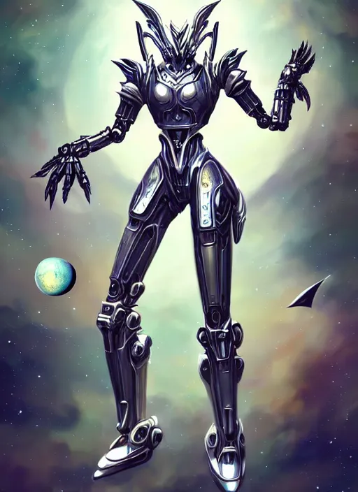 Image similar to goddess shot, galactic sized stunning beautiful anthropomorphic robot mecha female dragon, in space, larger than planets, posing elegantly, holding earth in sharp hand, detailed silver armor, epic proportions, epic scale, ultra detailed digital art, furry art, macro art, dragon art, giantess art, warframe fanart, furaffinity, deviantart, realistic