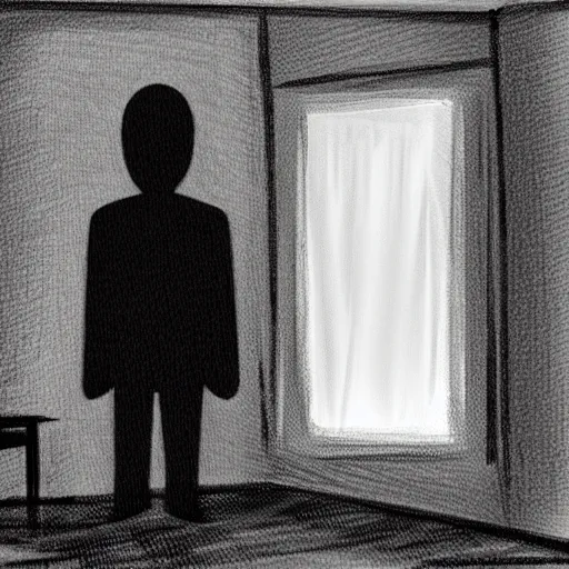 Prompt: shadowy figure lurking in the corner of your bedroom, watching with black eyes, horror, trending on art station