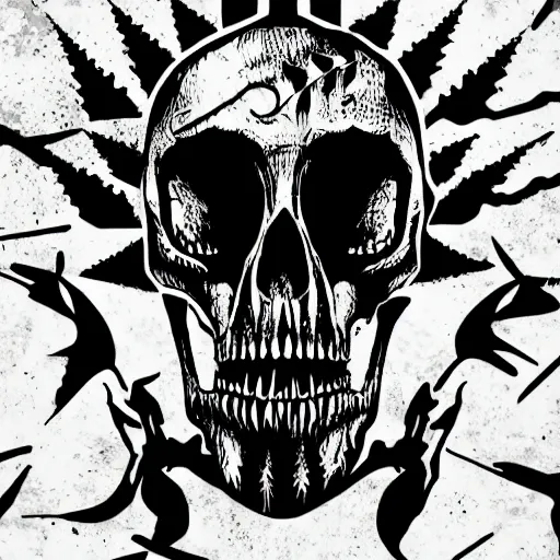 Image similar to dark death metal themed vector illustration for a record label, trees. forest, spikes, skull, microphone, skull, award winning, grunge, iconic, golden ratio