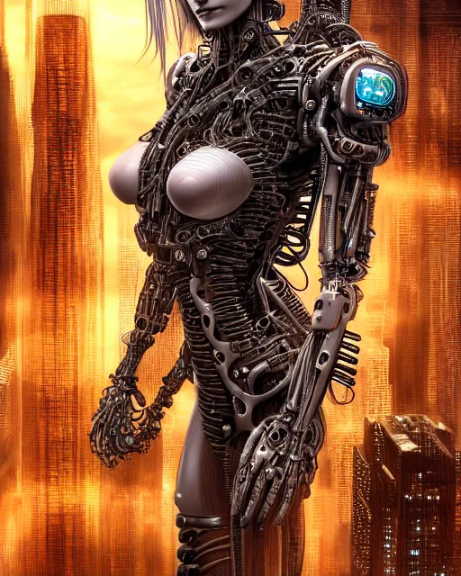 Image similar to portrait photo of an aesthetic biomechanical cyborg plugged into a quantum computer with cables and wires and optic fibers. cyberpunk horror style. art by luis royo. highly detailed 8 k. intricate. nikon d 8 5 0 5 5 mm. award winning photography.