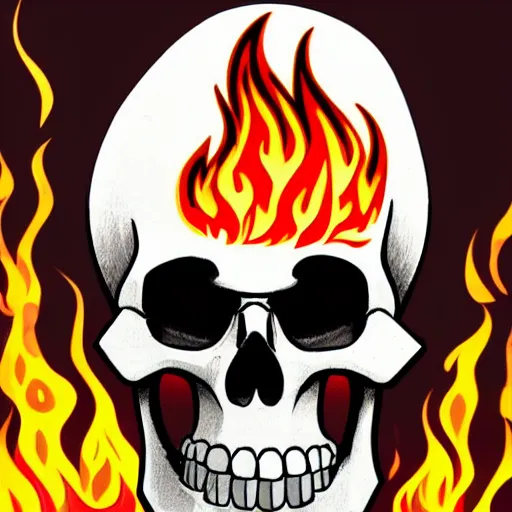 Prompt: a highly detailed retro minimalistic menacing clean skull with fire flame enamel pin, hd, concept art, artstation, deviantart