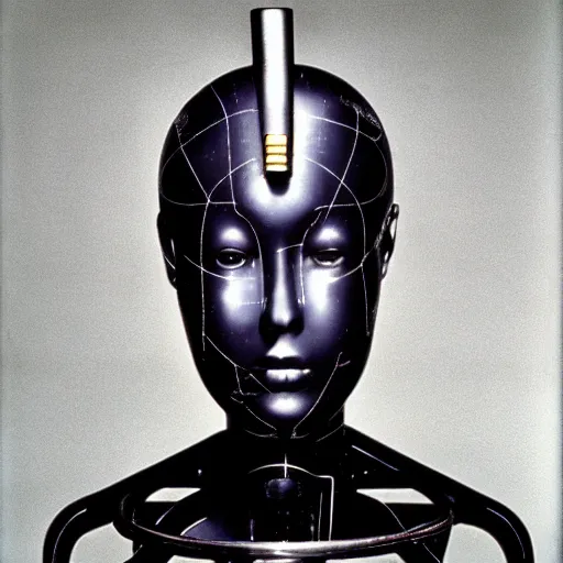 Image similar to A Nubian cyborg, portrait, by Nam June Paik, Man Ray, Richard Avedon