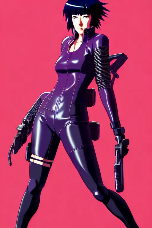 Image similar to a fullbody portrait of motoko kusanagi the major ghost in the shell : : stand alone complex, in leather bike costume : : by ilya kuvshinov, rossdraws, artgerm, sola digital arts, anti aliasing, raytracing : :