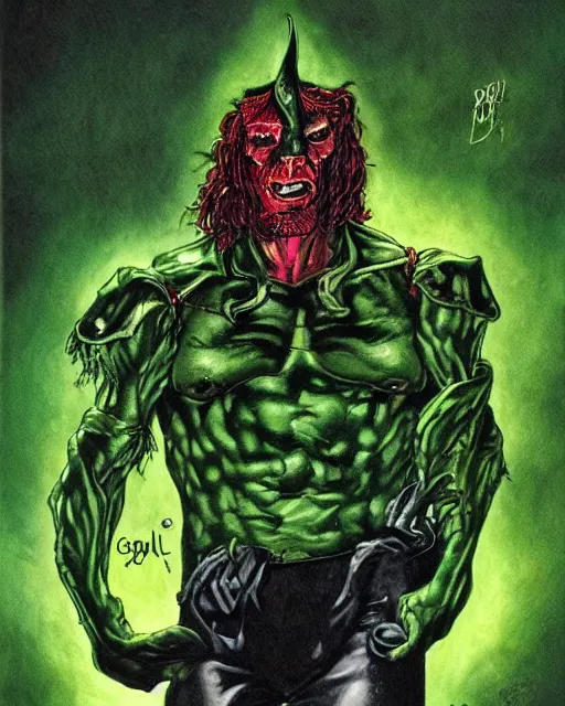 Prompt: green sad devil by glenn fabry