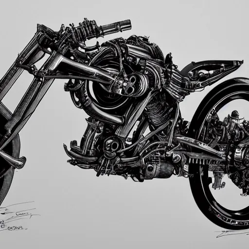 Prompt: Hyper Detailed Biomechanical Motorcycle