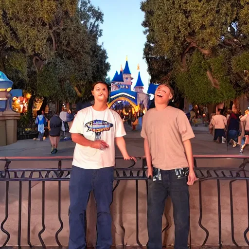 Prompt: Homeboys Hangin' Out at Disneyland at Twilight
