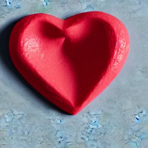 Image similar to 3d render of a badly formed red putty heart shape in the middle of a gray sheet of paper