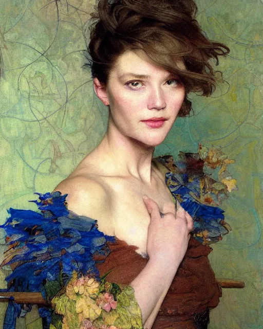 Image similar to frances e. brownell, portrait painting by richard schmid, edgar maxence, kehinde wiley, thomas moran, maxfield parrish, studio ghibli, loish, alphonse mucha, fashion photography