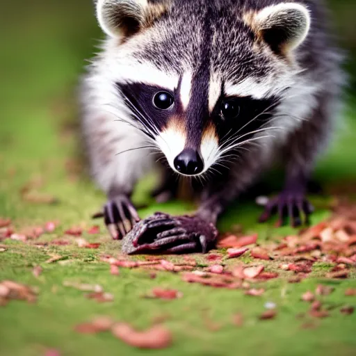 Image similar to a cute baby raccoon playing with a shoe, 5 0 mm f 1. 4