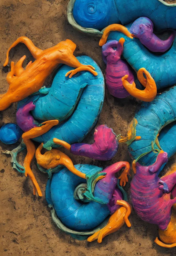 Prompt: tropical sea slugs, tractor tires, anatomy man. vibrant complementary colors. national geographic. 8k, rendered in octane, smooth gradients. sculpture by antonio canova