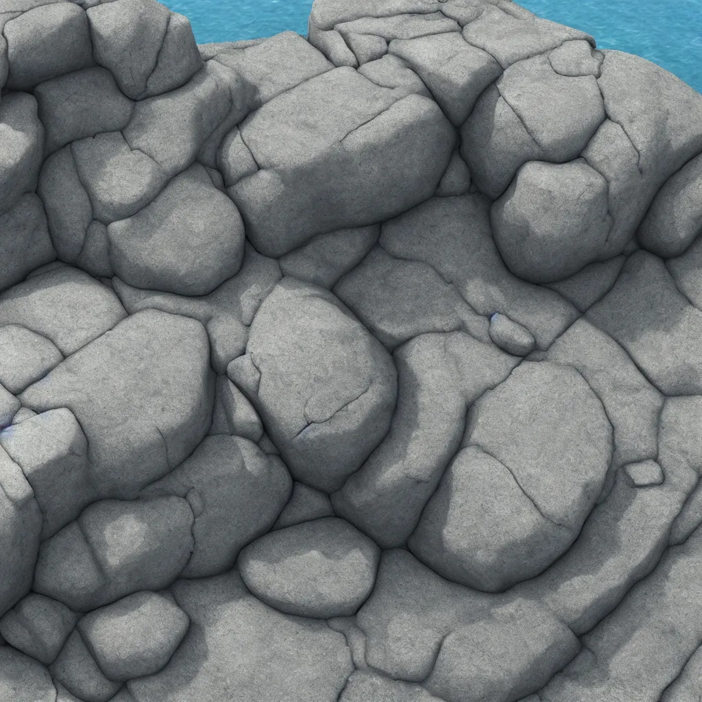 Prompt: a giant rock in the shape of a cat, the rock is in the sea, 3 d render, unreal engine